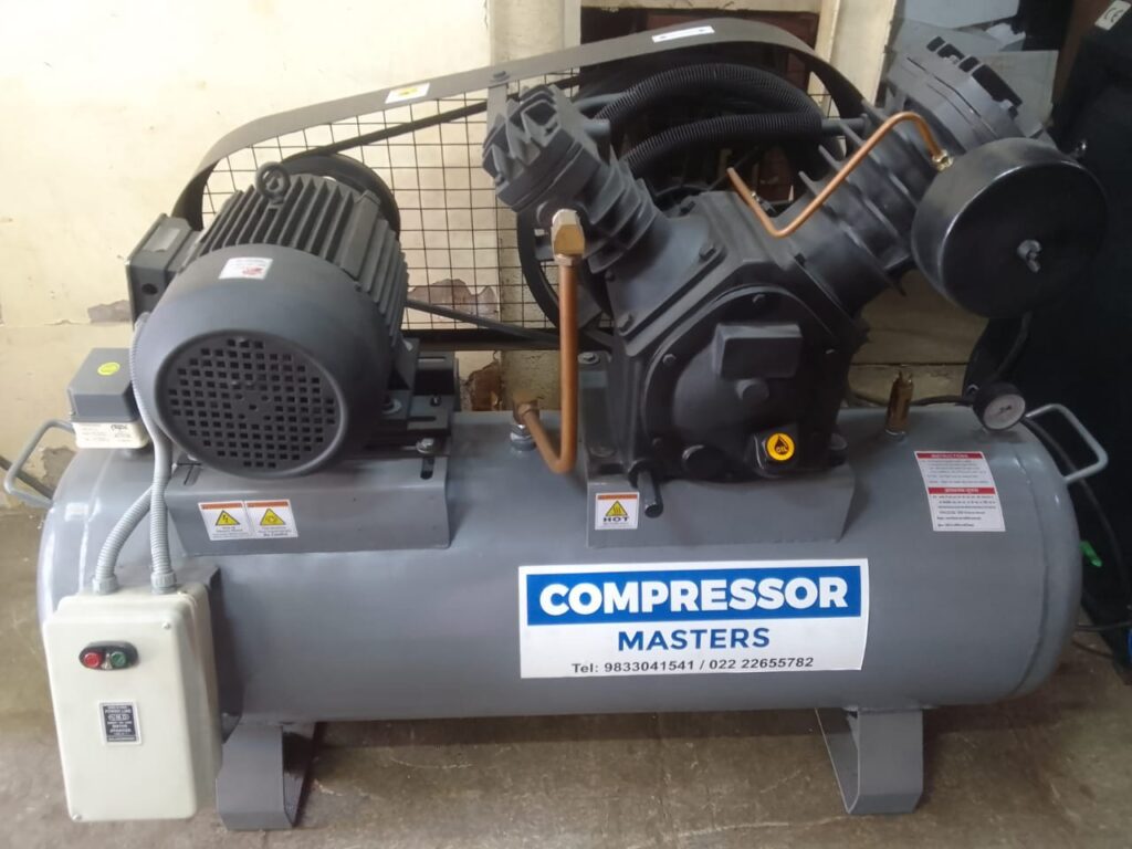 7.5hp heavy duty reciprocating piston air compressor double cylinder double stage mounted on 250 liter horizontal air receiver tank